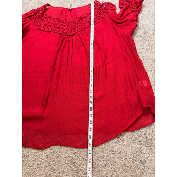 Women's Grand & Greene Red Crochet Lace V-Neck Tunic Top Plus Size 1X Boho Gypsy - Picture 8 of 14